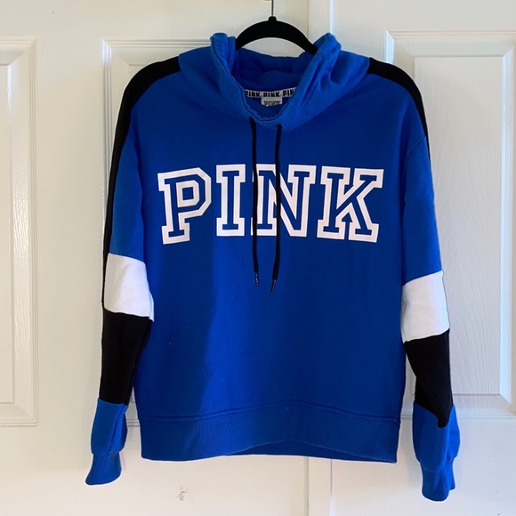 PINK Victoria's Secret Sweaters - NWOT PINK Logo Blue Long Sleeve Drawstring Sweater